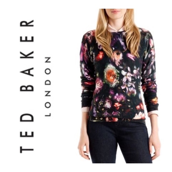 Ted Baker Tops - TED BAKER rich floral print cotton long sleeve top Size 8